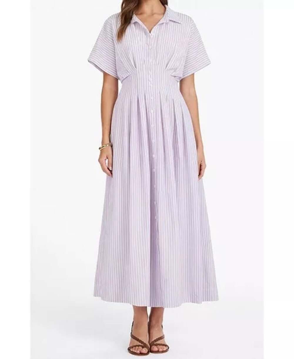 Anthropologie Exquise Tobie Button-Front Pleated Midi Shirt Dress size L